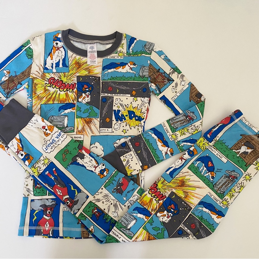 Boden Blue and Green Pajama Sets with Comic Print NWOT